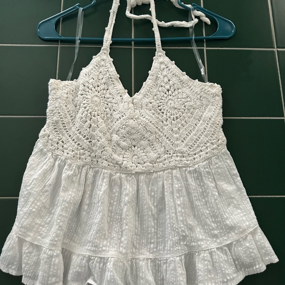 Chic White Crochet Halter Top